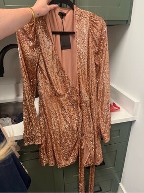 NBD Rose Gold Sequin Wrap Mini Dress